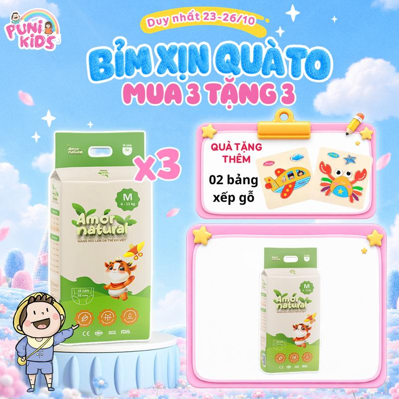 (4A) TÃ BỈM VIỆT AMOR NATURAL dán/ quần, bỉm Việt chất lượng, mỏng nhẹ, thấm tốt size NB - 4XL cho bé