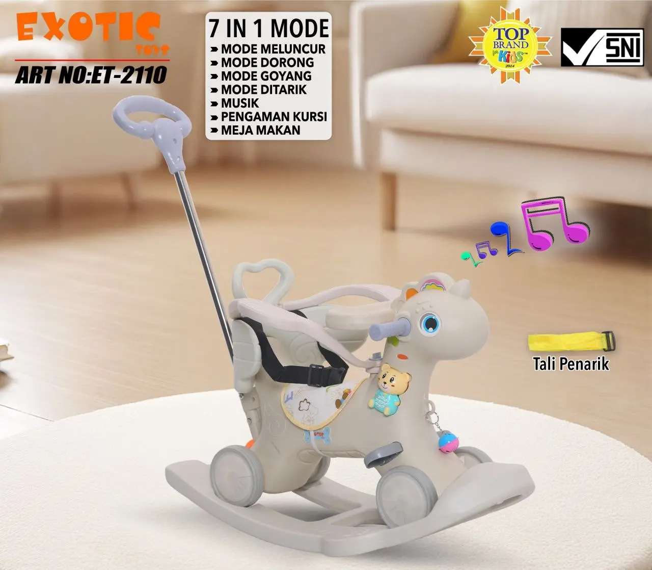 Mainan Anak Ride On Rocking Dino 7 In 1 Exotic ET2110 Kursi Goyang Dengan Dorongan Musik Lampu