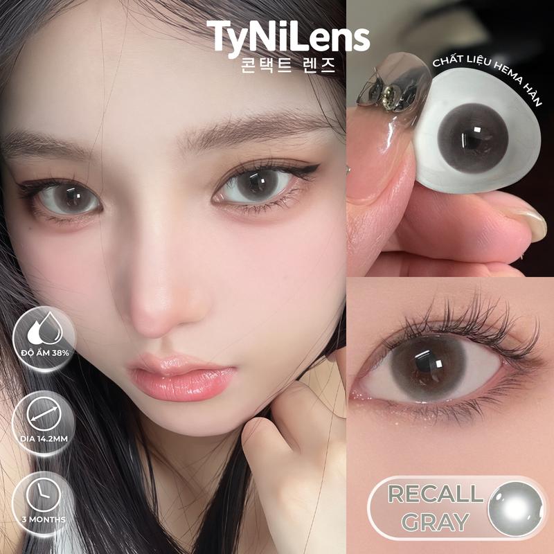  Lens Mắt Xám Thạch Trong Veo RECALL GRAY Giãn Nhẹ 14.20mm Cận 0-8 Độ Chất Liệu HEMA Hàn Quốc Tặng Khay Dụng Cụ 