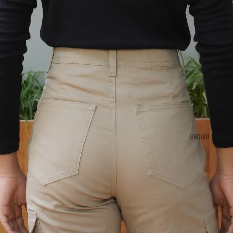 Uniquee - Celana HIGHWAIST CARGO Korean Style- Baggy Kain Katun Satin Super Premium Tebal Kantong Nyaman Wanita Panjang Kancing 5