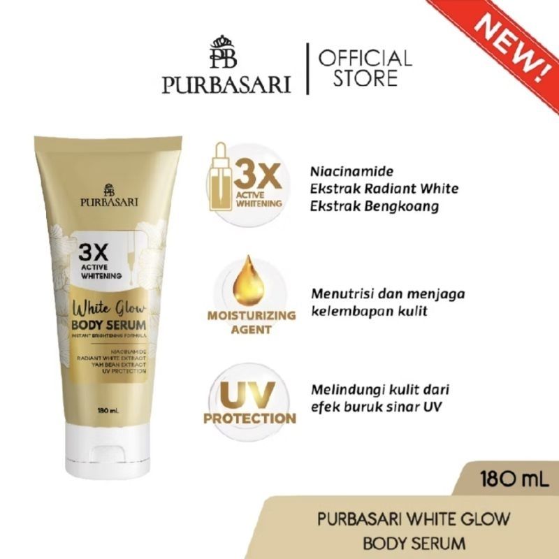 Purbasari Body Serum 180ml - White Glow  3x active whitening -Skin Firming Gluta Hya 10x More Whitening