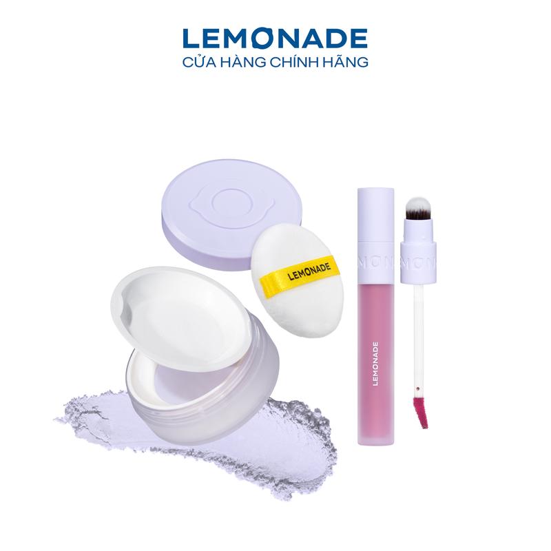  Combo 01 Phấn phủ mỏng nhẹ kiềm dầu thuần chay chống nắng Lemonade Supermatte No Makeup Loose Powder 9g và 01 Son kem mịn lì thuần chay Lemonade Perfect Couple 
