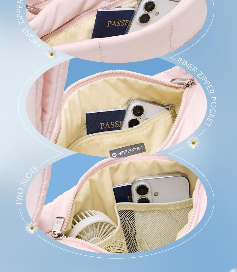WESTBRONCO [PUFFER LOVA BAG] Shoulder bag, multiple pockets, waterproof, crossbody bag, adjustable shoulder strap, suitable for commuting or going to school.