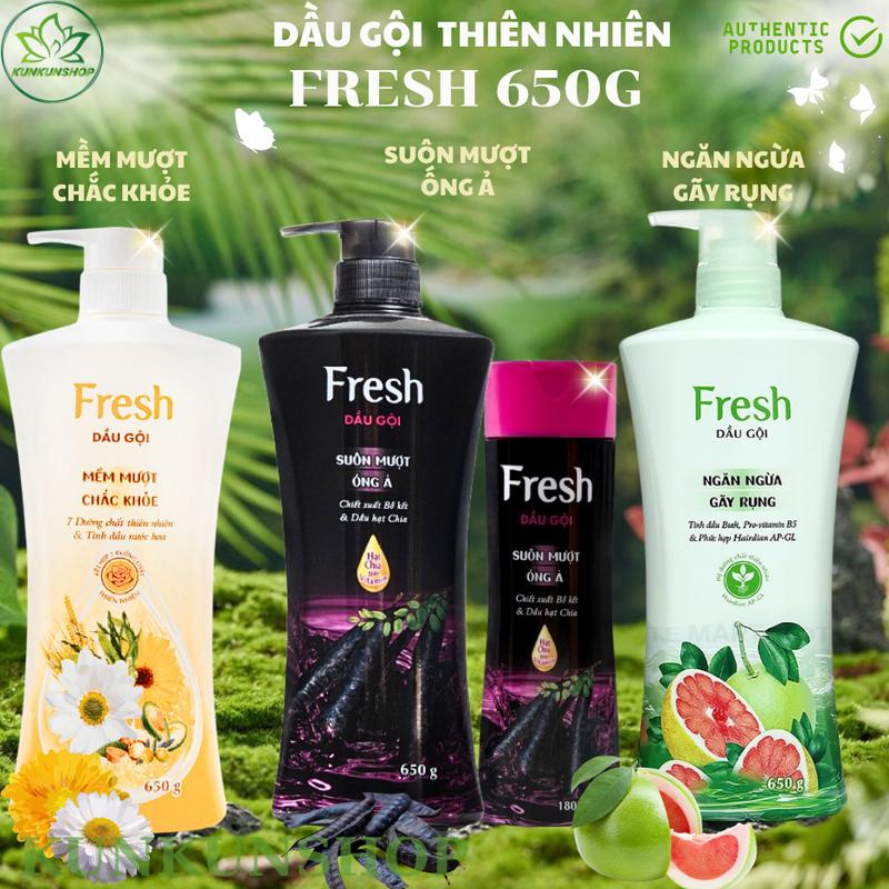 Fresh Dầu Gội Bồ Kết Fresh Chai Vòi 650g Mẫu Mới Thêm Hương Bưởi & Tươi Mới Chăm Sóc Mọi Loại Tóc Suôn Mượt Ông Á Ngăn Ngừa Gây Rụng Mềm Mượt Chắc Khỏe
