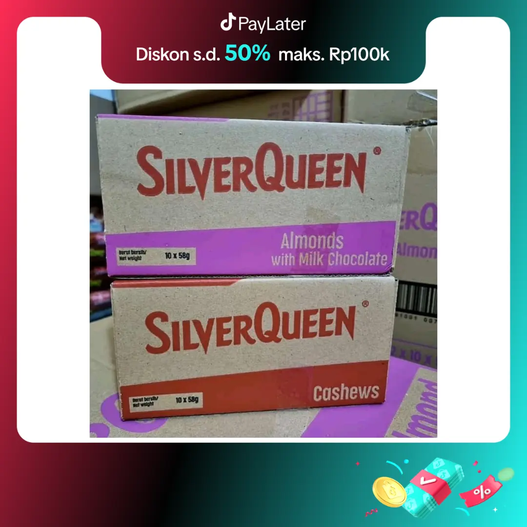 SILVERQUEEN 58G / 55G CASHEW ALMOND ISI 10 BATANG/ 1BOX SILVERQUEEN 58G BESAR chocolate coklat Makanan Food silver