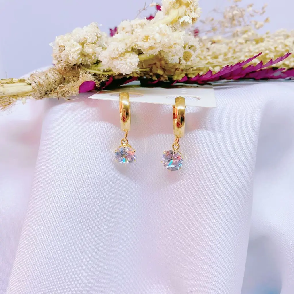 E & J - anting jepit titanium wanita motif mata putih fashion korea gold 24k anti karat