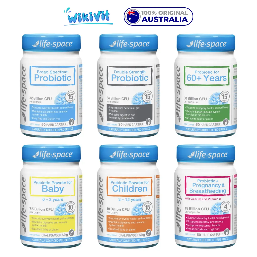 LIFE SPACE Broad Spectrum Probiotic / LIFE-SPACE Double Strength Probiotics 30 Capsules / LIFESPACE 60+ Years / Powder for Baby Bayi / Children 60g Probiotik Anak 60 g / Pregnancy Breastfeeding 50 / Triple / Urogen Women / Microflora / Digestive Enzymes