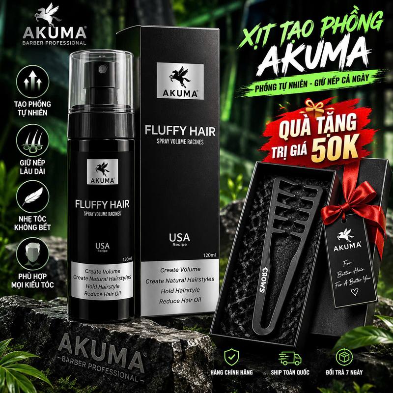 Akuma Xịt Tạo Phồng FLUFY HAIR AKUMA Chuẩn Salon Giữ Nếp Lâu Mềm Mượt Không Bết Tóc Tặng Lược Tạo Texture