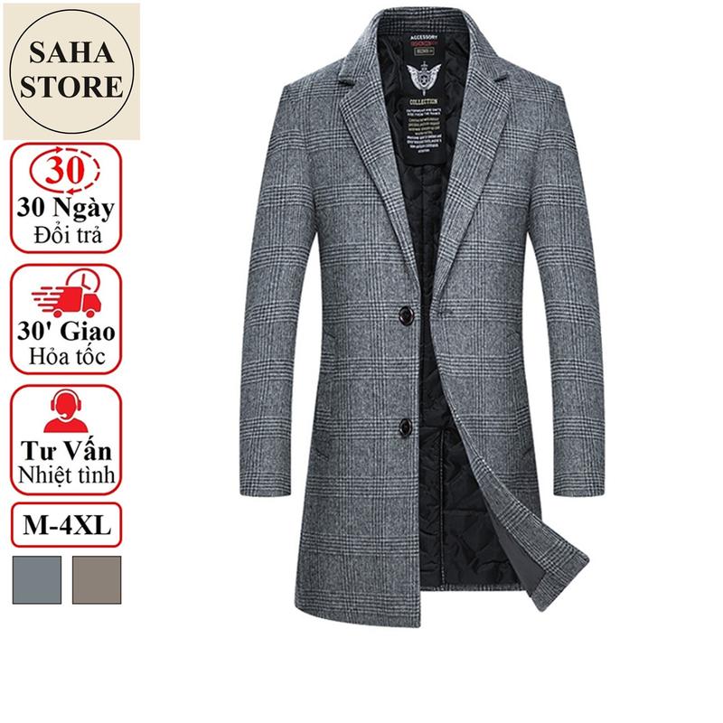 Áo blazer nam hàn quốc SAHA14 khoác dạ lông cừu kẻ sọc caro măng tô dáng vừa mangto big size 80kg 90kg 100kg 3XL 4XL