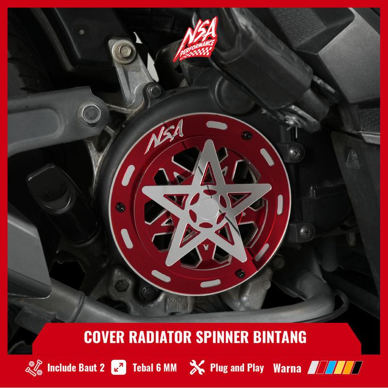 NSA COVER KIPAS SPINER TYPE BINTANG BLACK SERIES Beat Scoopy Vespa Mio Filano Fazzio TUTUP PELINDUNG KIPAS RADIATOR Universal Baut Gold Motor cover  radiator Motorcycle Orange 7