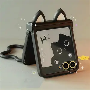 Korean Japan Cute Cat Ears Black Phone Case For For Motorola Razr 60 50ultra Razr 40 Ultra For Samsung Galaxy Z Flip 7/6/5/4/3 - Black For Razr 40