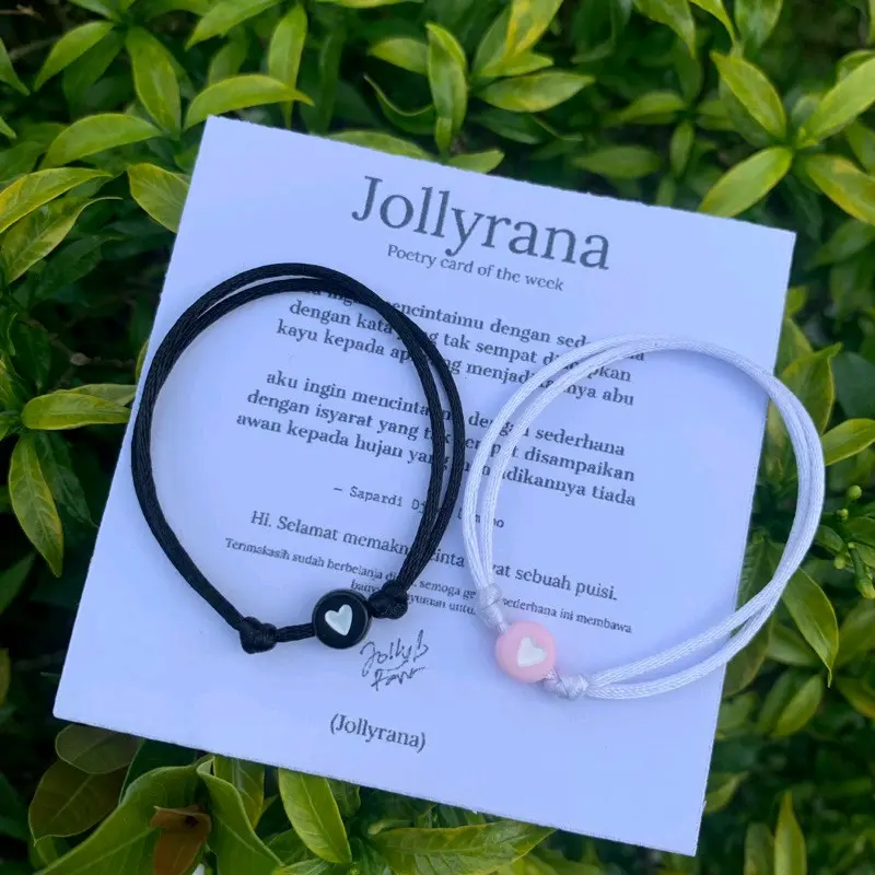Gelang Couple Mote Love Hitam&Pink Simpel Tali Korea Cube Estetik
