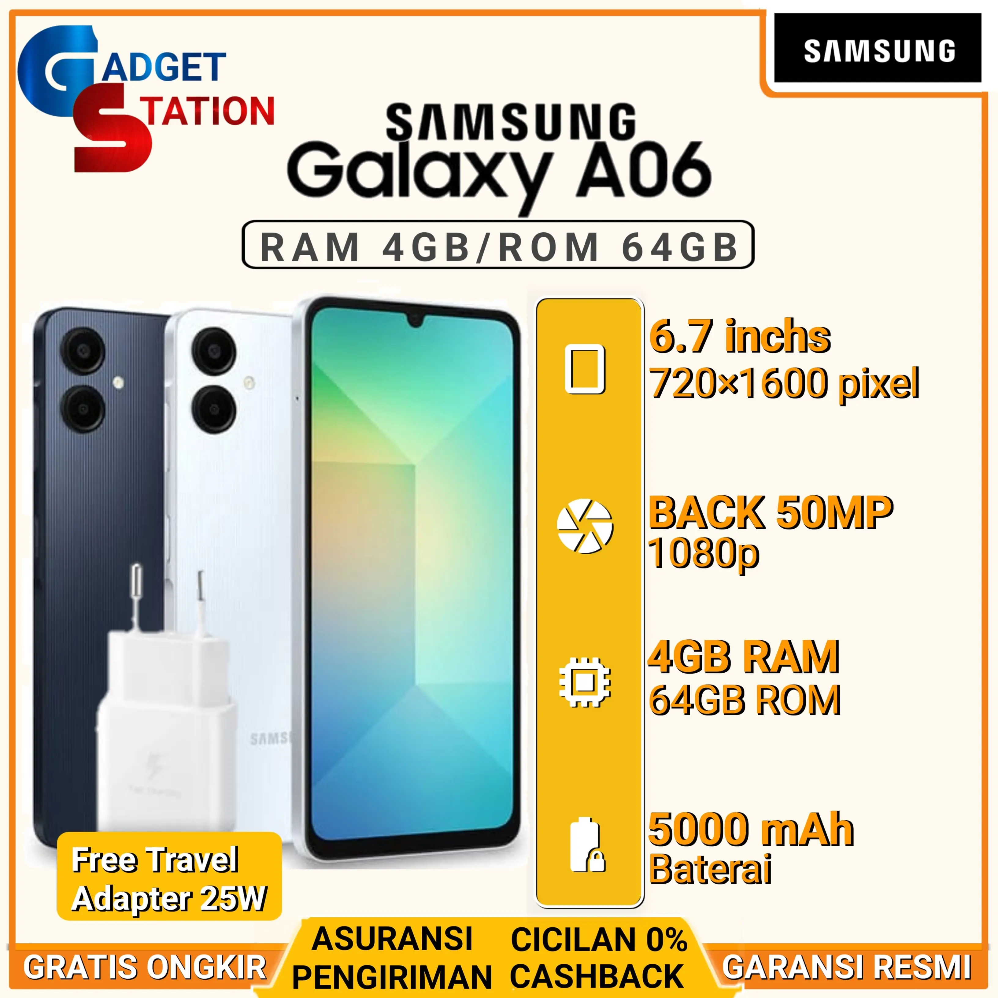 HP SAMSUNG GALAXY A06 RAM [4/64GB] [4/128GB] GARANSI RESMI INDONESIA