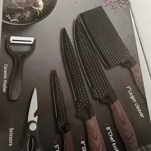COD  Kitchen Knives Set 6 in 1 Black Diamond / Knife Set Diamond Anti Karat / Pisau Dapur Multifungsi Anti Lengket Stainless Steel Kitchenware