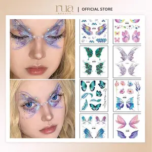 Stiker Karnaval Face Sticker Sparkly Fairy Butterfly Wings Waterproof Tattoo Sticker Temporary Tattoos Flowers Butterfly Tattoo Sticker Body Art Decoration Kering Tubuh