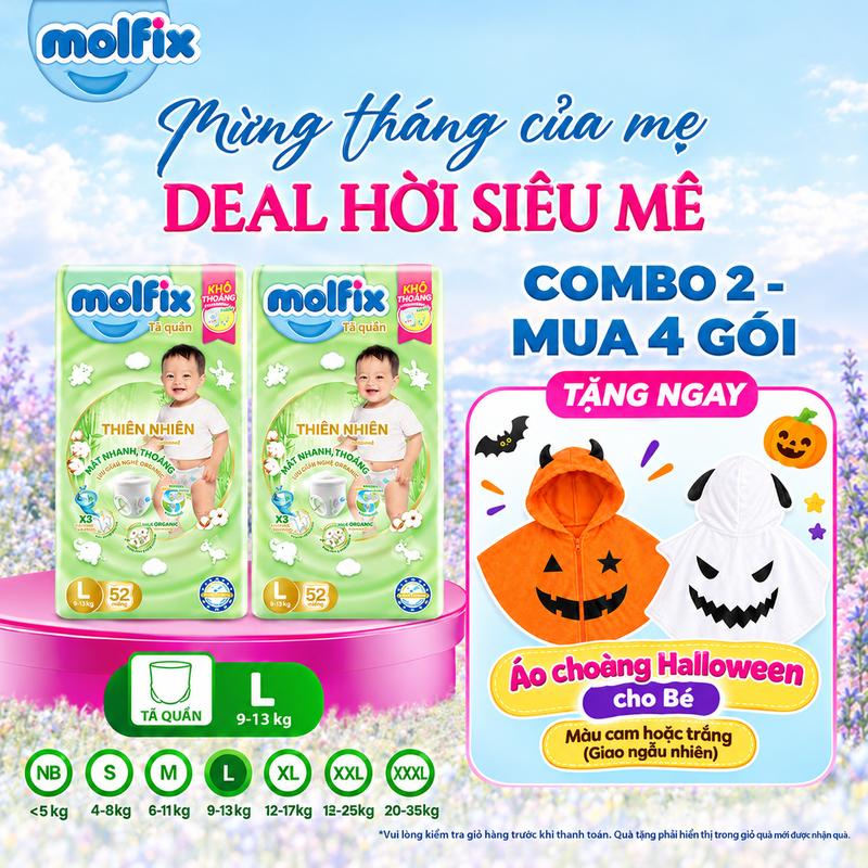[CB2_Mua 4 gói_Tặng áo Halloween] Combo 2 Tã Quần Molfix Super Jumbo (Không mix size) Cho Bé [Bao bì thay đổi theo từng đợt nhập hàng]