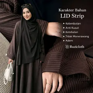 Ruzicloth - Gamis Abaya Salur Stripe Semiwoll Premium Tebal Bahan Jatuh - Dress Raya Series - Baju Wanita - Gamis Arab Syari Wanita Hitam Mahogany Gaun Muslimah Maxi Dewasa Remaja Mewah Muslim Outfit