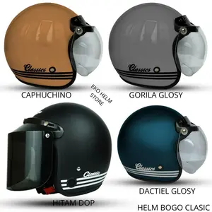 HELM BOGO KEKINIAN grey glosy kaca datar kaca cembung helm bogo classic premium udah sni Motorcycle
