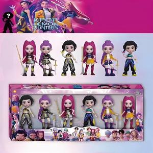 Kpop デーモンハンター ドールセット、6体セットのコレクションフィギュア、かわいいキャラクターデザイン、家庭やオフィスのデコレーションに最適なクリスマスギフト