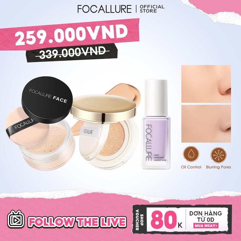 【LIVE FOCALLURE Combo 3 Món Makeup Mặt Kem Lót Dưỡng Ẩm + Cushion Hỗ Trợ Che Phủ + Phấn Phủ Kiềm Dầu#1