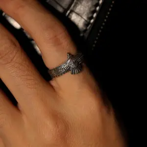 【Nosworthy】Feather Eagle Open Ring Thai Silver Vintage Couple Index Ring