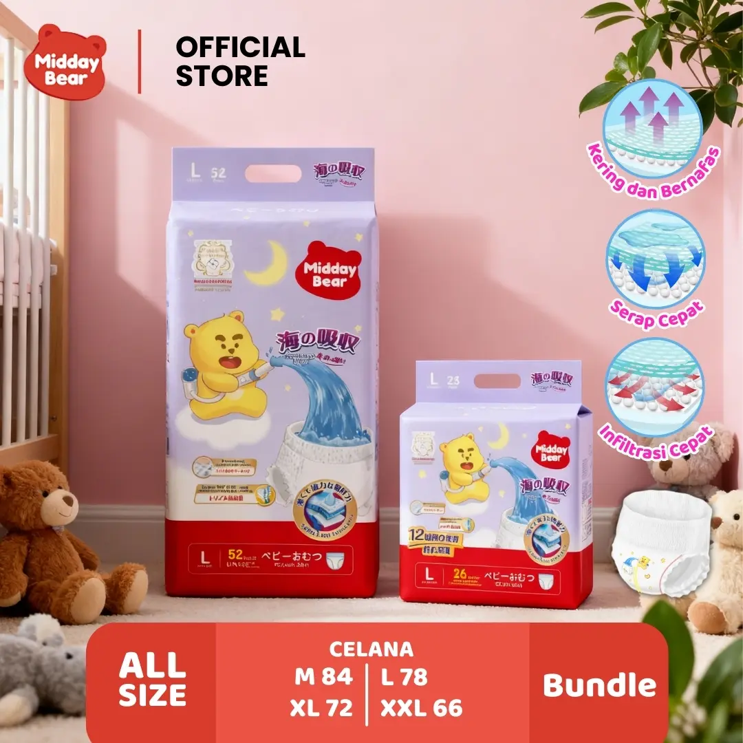 Midday Bear Sea Popok Perekat dan Popok Celana Bayi Sekali Pakai Pull Up Pants Daya Serap Extra Night Pants - All Size NB/S, M-XXL