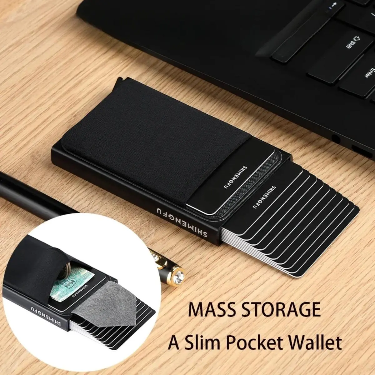 Dompet Aluminium, Ramping, dengan Kantung Belakang Keanjalan, Pemegang Kad Kredit ID, Saiz Mini, Dompet RFID, Pop Up Automatik, Sarung Kad Bank, Sesuai untuk Lelaki, Dompet