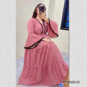 Laila Pompom Dress Tangan Terompet || Umpak Bahan Rayon Twill Wanita