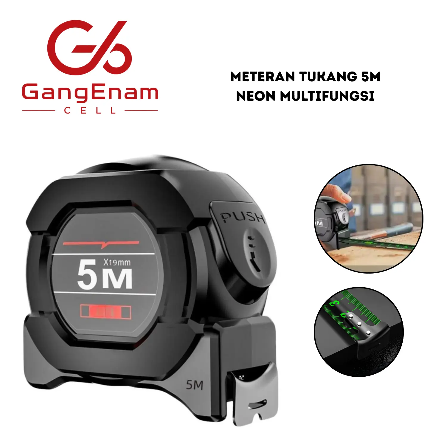 Meteran Tukang Neon 5M / Measuring Tape Pita Kunci Otomatis / Pengukur Bangunan Tahan Karat