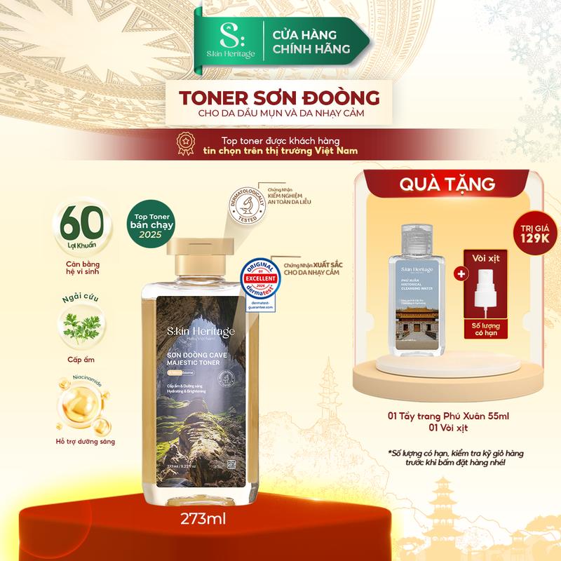 [KOL] Toner Sơn Đoòng Dưỡng Ẩm Da, Làm Dịu Và Cân Bằng Độ Ẩm Cho Da Dầu Mụn và Da Nhạy Cảm SKIN HERITAGE Toner Cấp Ẩm Cung Cấp Đến 60 Lợi Khuẩn 273ml