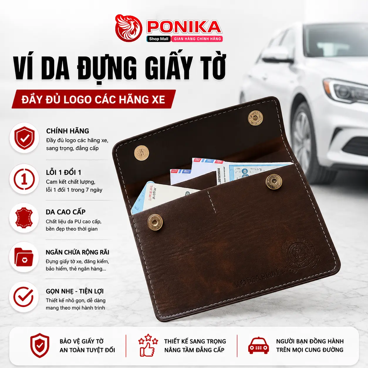 Ví Da Đăng Kiểm - Đựng Giấy Tờ Xe - Da PU Cao Cấp