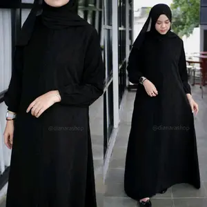 DIANARA Abaya MOANA JETBLACK JANNAH mix embos full hitam pekat gamis  Muslim Mewah by.dianara fashion Basic Simple Dress Wanita Kain Daun Wudhu Syari