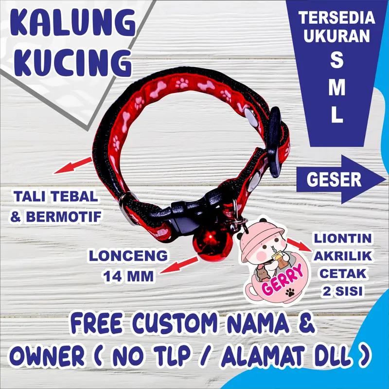 kalung kucing lonceng liontin akrilik free request nama 0
