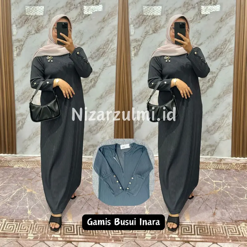 NZ - Gamis Busui Inara Knit Button Kancing Premium Kekinian Terbaru Wanita Dress Syari Maxi Melar - Hitam, Dewasa Pesta Mewah Merah Muslim Panjang Kondangan Variasi 4