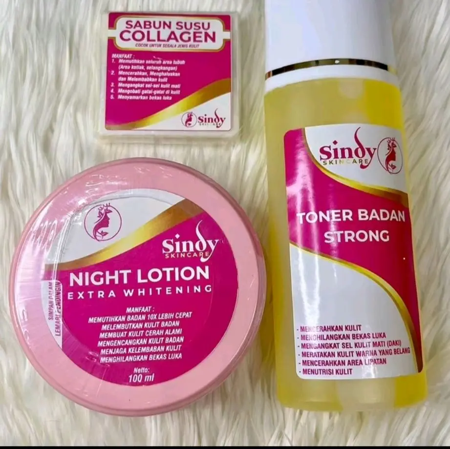 Paket Bundling Lotion Malam & Toner strong shindi skincare ( free sabun collagen)