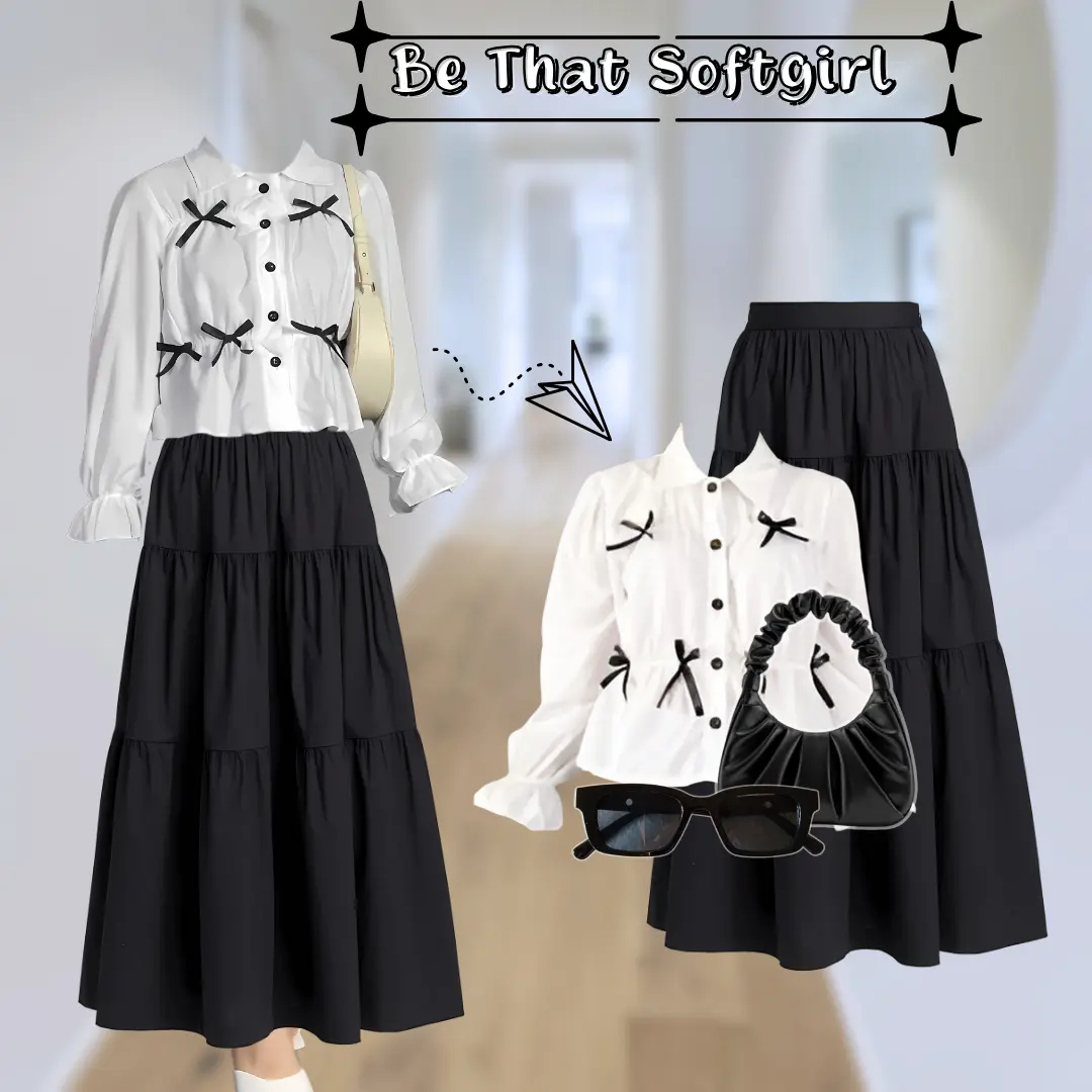Penawaran Khusus! outfit Elegant Style Setelan Rok dan Atasan Kekinian - Blouse pita coquette + Ruffle Skirt Premium |RD082|