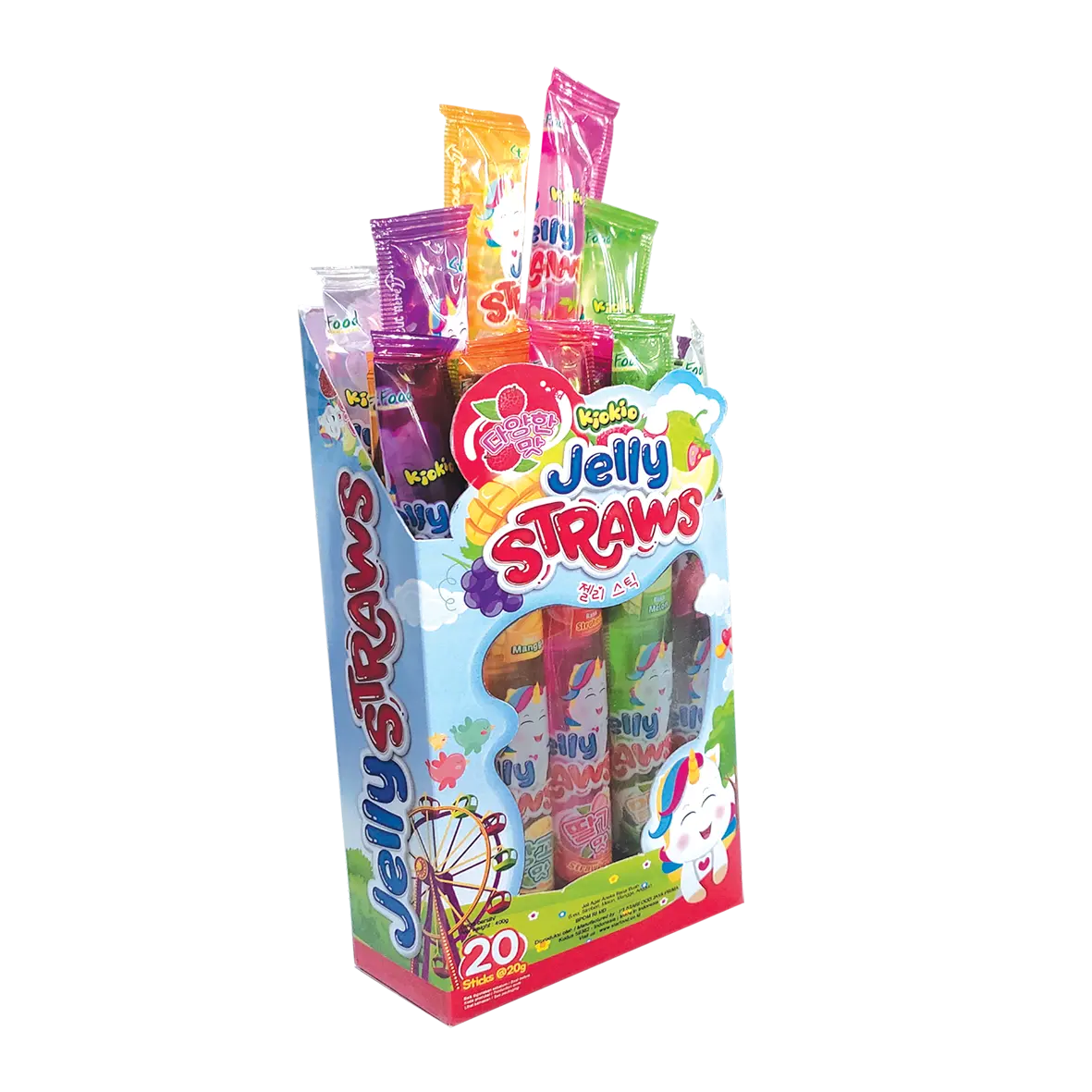 Kiokio Jelly Straws Sedotan HALAL 20 pcs 400gr BOX Sweet Food Melon Strawberry Jeli Makanan Brown