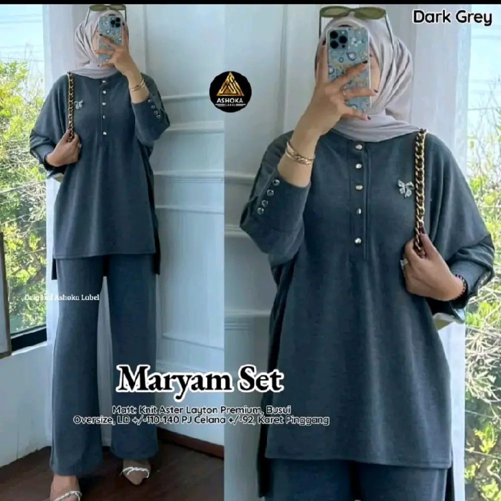 Maryam Set | Bahan Knit Snowy  Premium | By Saffa Fashion Shop Baju Muslim Celana Panjang Tebal Wanita Atasan Kulot Setelan