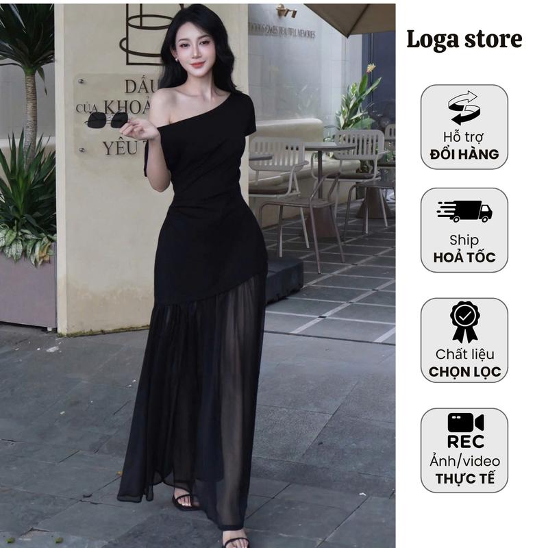  Loga Store Đầm body lệch vai phối chân váy tơ váy dự tiệc dáng dài đầm dự tiệc sang chảnh Logastore_L0198 