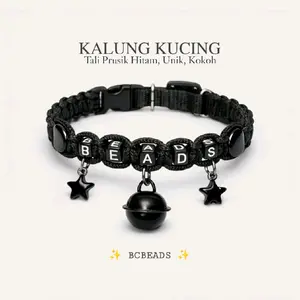 BCBeads Kalung Kucing Tali Prusik Adjustable dengan Nama Custom Size 22-30cm Buckle Detachable Material Solid Nyaman Digunakan