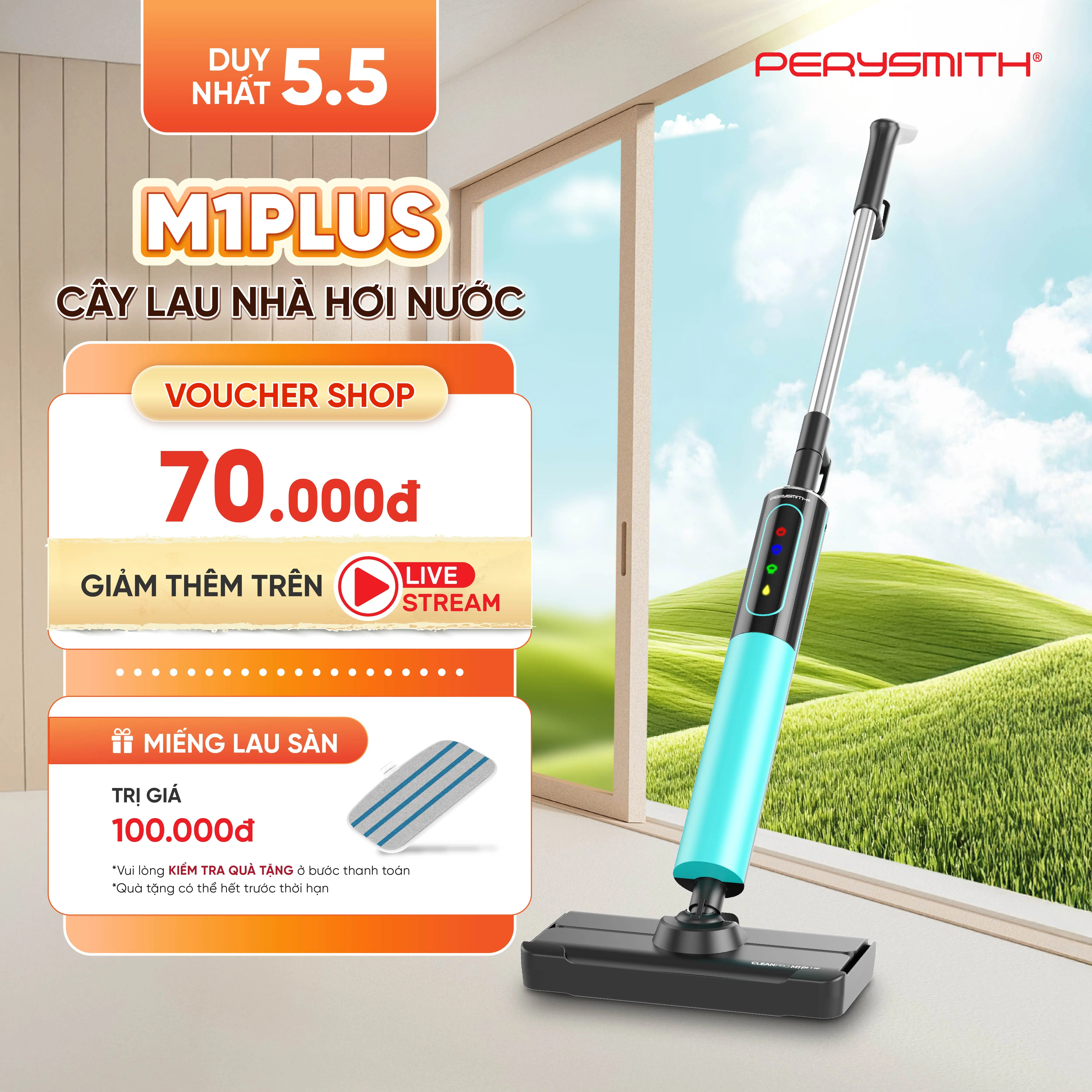 Cây Lau Nhà Hơi Nước PerySmith M1Plus | Làm Nóng 150 Độ Diệt Vi Khuẩn | Công Suất Cao | Dễ Dàng Sử Dụng | Bảo Hành 1 Năm