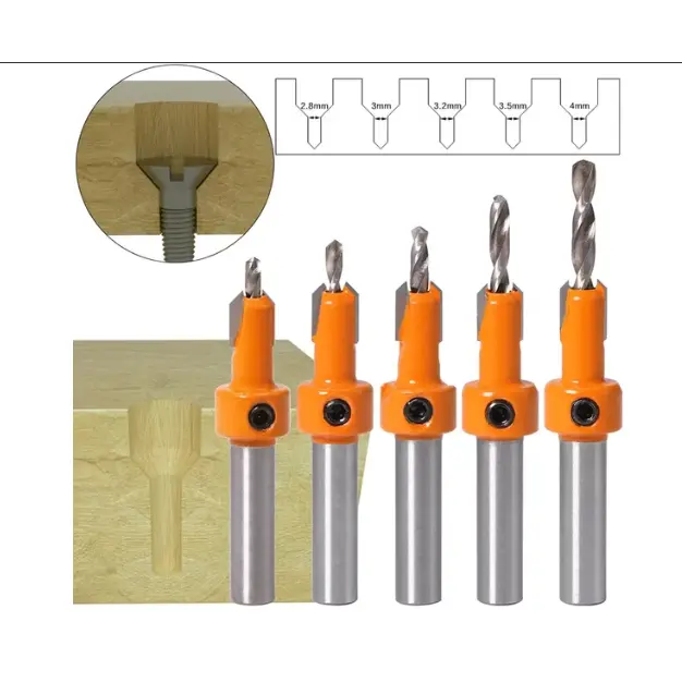 Mata Bor Kayu Bit Router Pelubang Drat Baut Chamfering Cone Drill Bit HSS Mata Bor Kayu Penyamar Perata Tanam Sekrup Baut Mur Countersink 1
