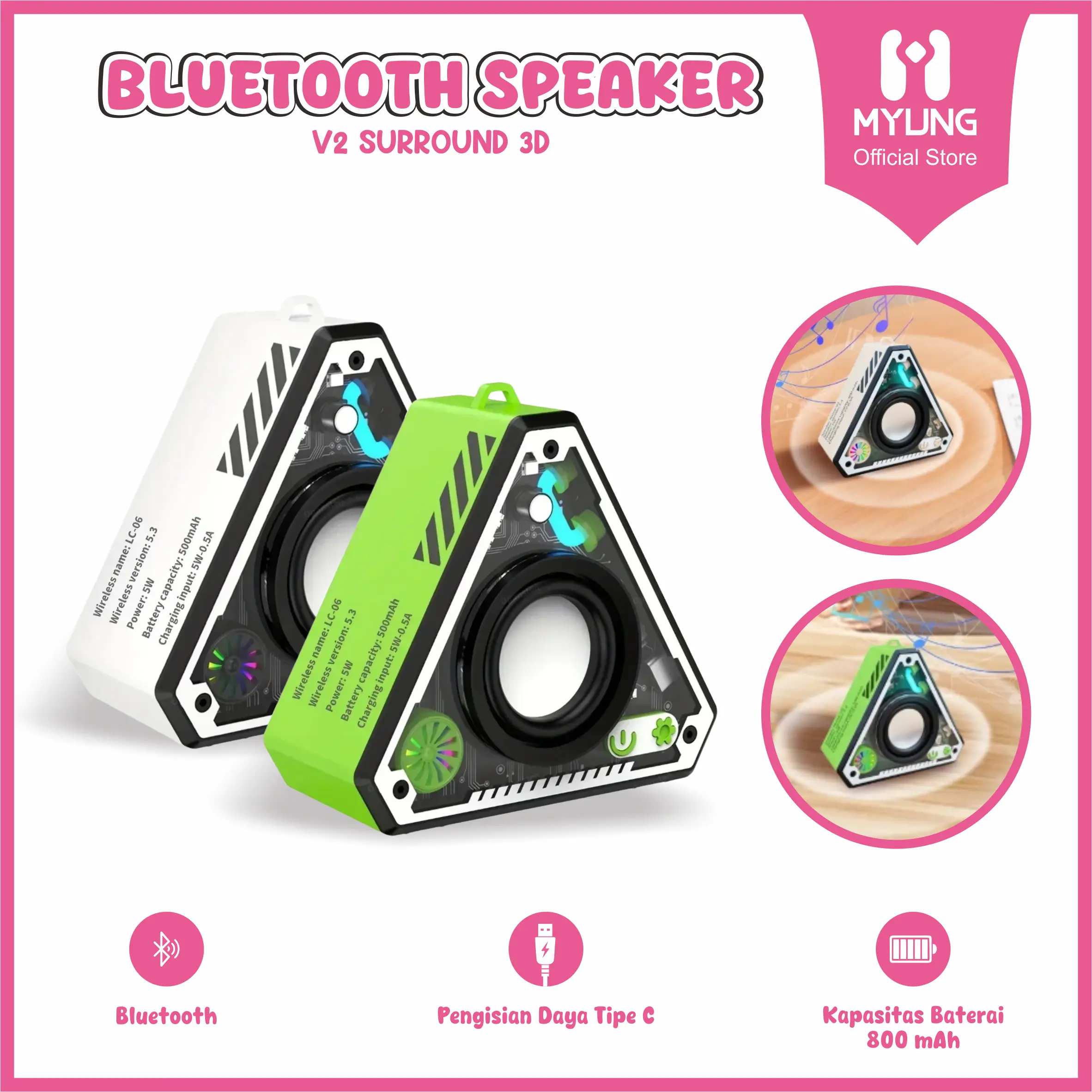 MYUNG Speaker Mini Bluetooth LED V2 Portabel / Speaker Mini Portable Wireless Model V2 Extra Bass Tahan Air