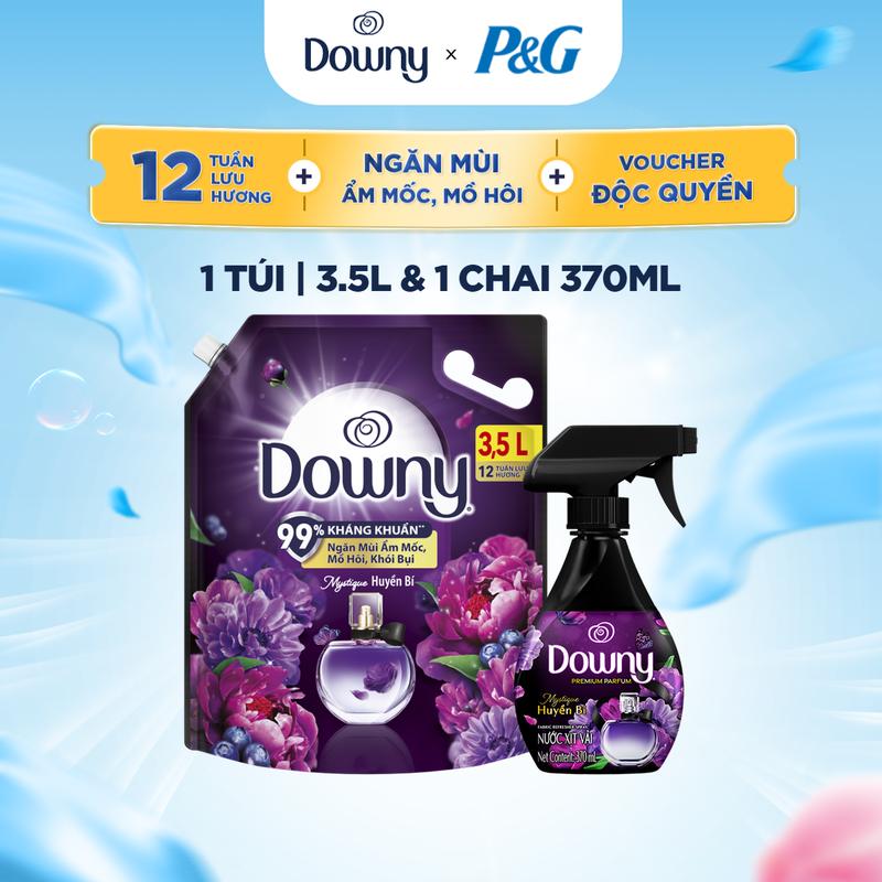 Combo Nước xả vải Downy túi 3.5L Nhiều mùi hương và Chai xịt vải Downy 370ml