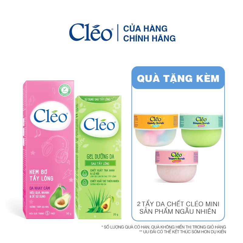 Combo Kem Tẩy Lông Cléo Dành Cho Da Nhạy Cảm Tẩy Lông Nách, Tẩy Lông Tay Chân 50G & Kem Dưỡng Da Sau Tẩy Lông Cléo 50G