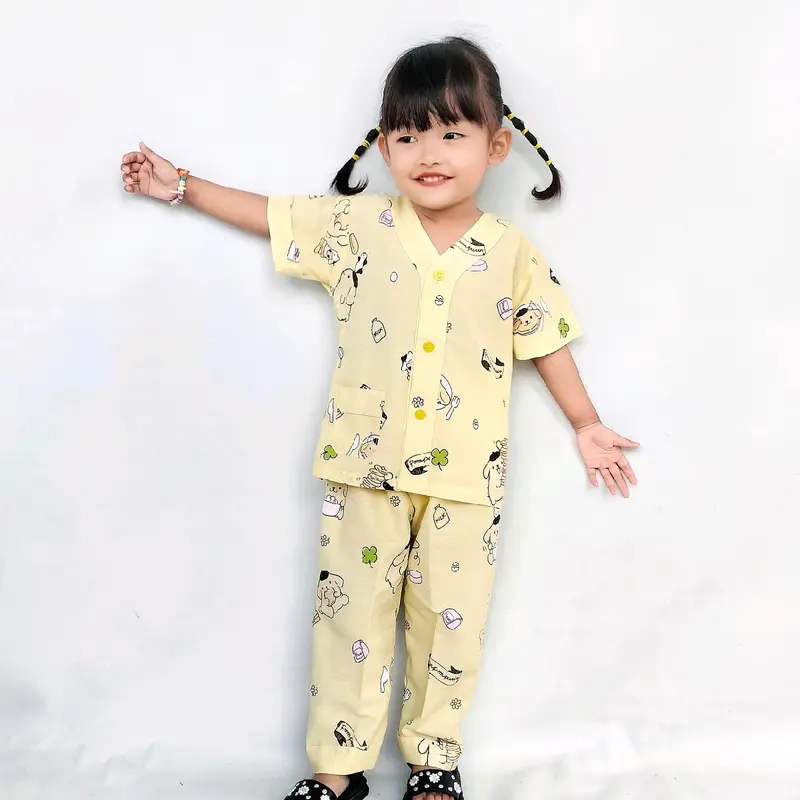 Aghni Boutique Baju Tidur Unisex Variasi tanpa kerah Bahan Katun Adem Fashion Anak Piyama baju  tidur 3
