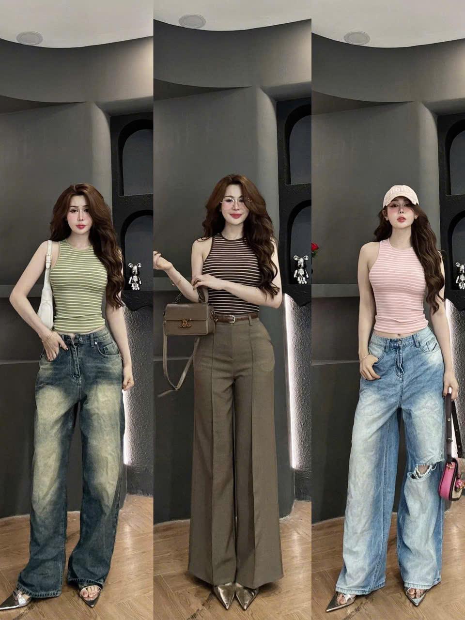 Áo Thun Ba Lỗ Croptop Phối Sọc Trẻ Trung Vải Thun Tăm 45- 90Kg Bigsize Dễ Thương Top Nữ Women - B.1565
