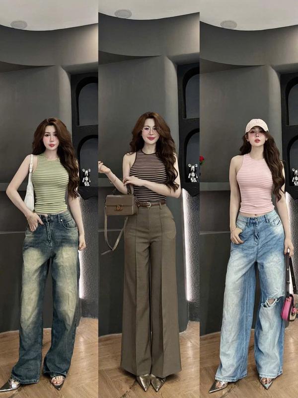 Áo Thun Ba Lỗ Croptop Phối Sọc Trẻ Trung Vải Thun Tăm 45- 90Kg Bigsize Dễ Thương Top Nữ Women - B.1565