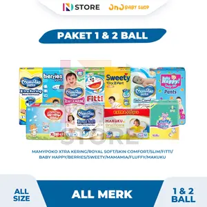 [PAKET 1&2 BALL] MAMYPOKO XTRA KERING/BABY HAPPY/FITTI/SKIN COMFORT/SLIM/ROYAL SOFT/SWEETY/MAKUKU/BERRIES/MAMAMIA/FLUFFY/MERRIES