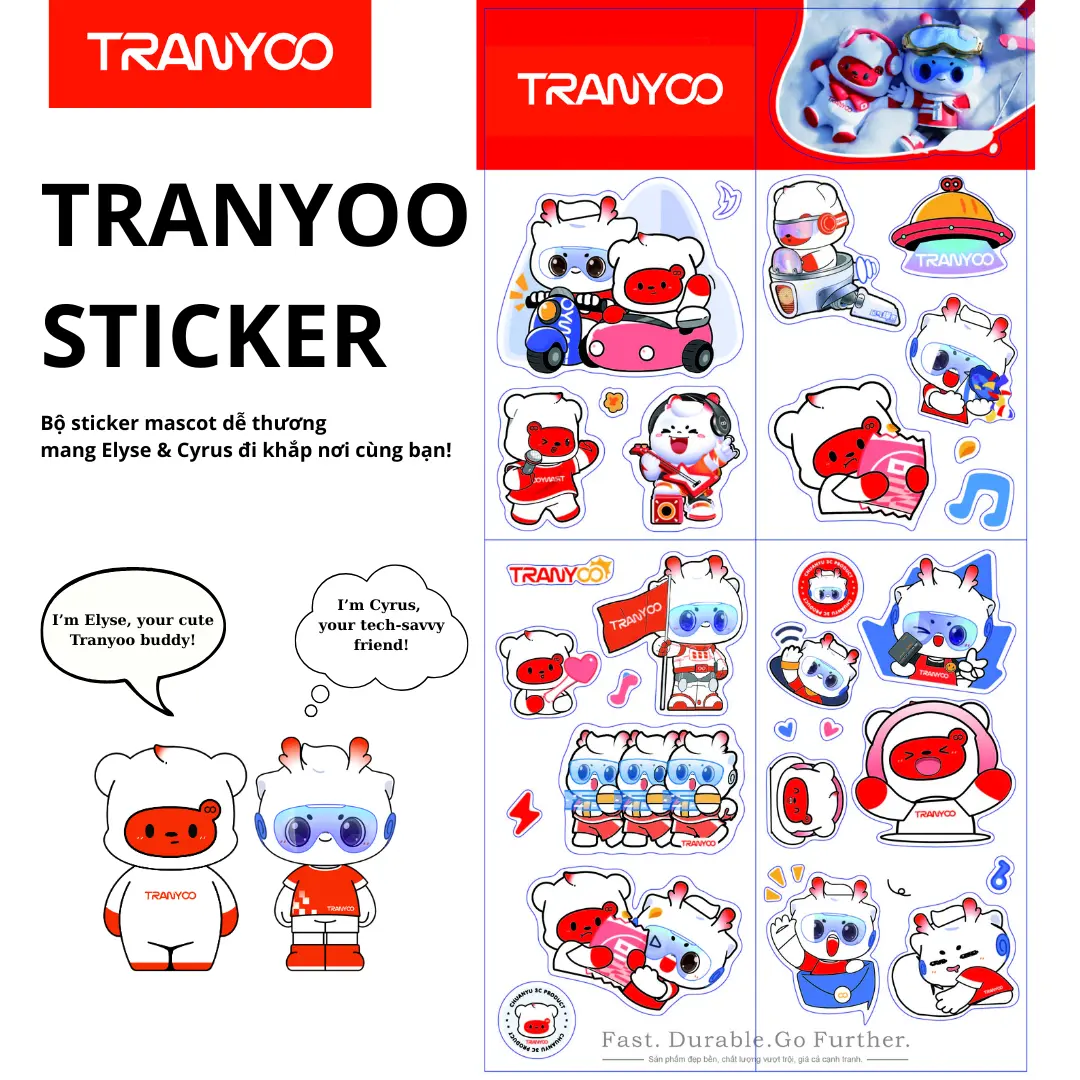 Bộ sticker mascot dễ thương TRANYOO Elyse & Cyrus IP thích hợp trang trí sản phẩm, sổ tay, cốc nước, cặp sách, laptop,....